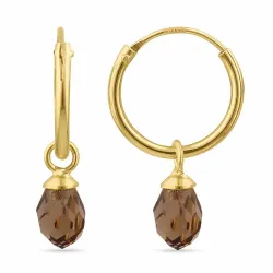 12 mm brunt glas creoler i forgyldt sølv - Loom Stones