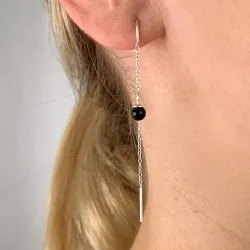 sorte onyks kæde øreringe i sølv - Loom Stones