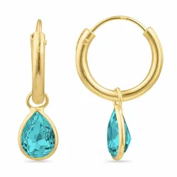 14 mm dråbe blå glas creoler i forgyldt sølv