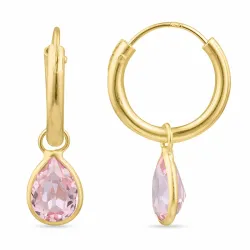 14 mm dråbe pink zirkon creoler i forgyldt sølv