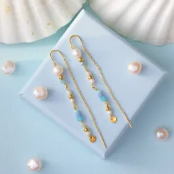 lange perle kæde øreringe i forgyldt sølv - Loom Stones