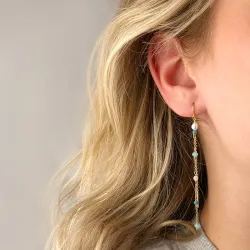 lange blå perle øreringe i forgyldt sølv