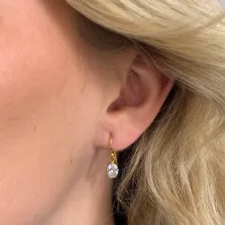 Lange ovale zirkon øreringe i forgyldt sølv