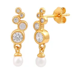 Hultquist Sienna perle øreringe i forgyldt sølv hvid zirkon