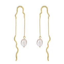 Nava Raja  lange perle kæde øreringe i forgyldt sølv