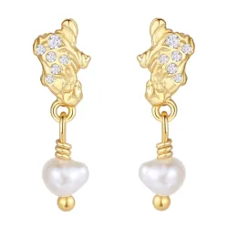 Nava Ainoa perle øreringe i forgyldt sølv hvid zirkon