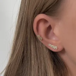 Nava Hepa blad øreringe i forgyldt sølv hvid zirkon