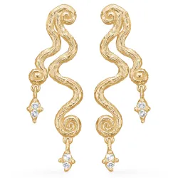 Studio Z Wave øreringe i forgyldt sølv hvid zirkon