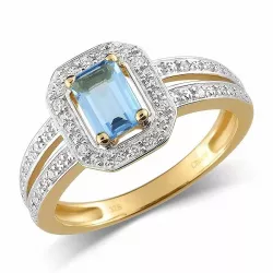Stor blå topas ring i 9 karat guld med rhodium