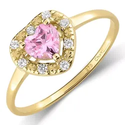 elegant hjerte lyserød zirkon ring i 9 karat guld - Gold Collection