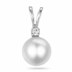 perle diamantvedhæng i 14 karat hvidguld 0,02 ct