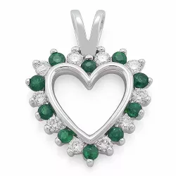 Hjerte smaragd vedhæng i 14 karat hvidguld 0,23 ct 0,28 ct