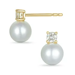 perle diamantøreringe i 14 karat guld med diamant 