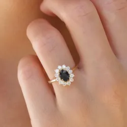 safir rosetring i 14 karat guld 0,55 ct 1,00 ct