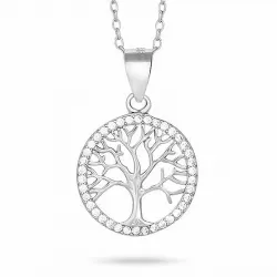 15 mm joanli nor livets træ vedhæng med kæde i rhodineret sølv hvid zirkon