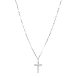Nordahl Andersen kors vedhæng med kæde i rhodineret sølv hvid zirkon