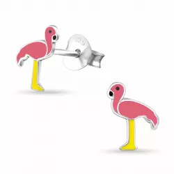 Flamingo rosa emalje øreringe i sølv