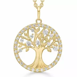 20 mm Støvring Design livets træ Halskæde med vedhæng i 8 karat guld med forgyldt sølvhalskæde hvid zirkon