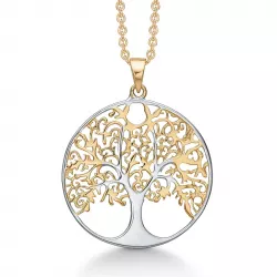 Støvring Design livets træ Halskæde med vedhæng i forgyldt sølv med rhodineret sølv