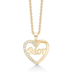 Støvring Design hjerte Halskæde med vedhæng i forgyldt sølvhalskæde hvid zirkon