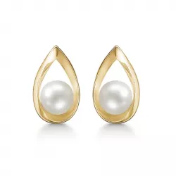 Støvring Design dråbeformet perle øreringe i 14 karat guld