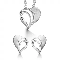Støvring Design hjerte smykkesæt i rhodineret sølv