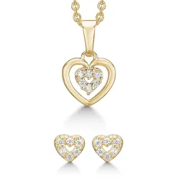 Støvring Design hjerte smykkesæt i forgyldt sølv hvid zirkon