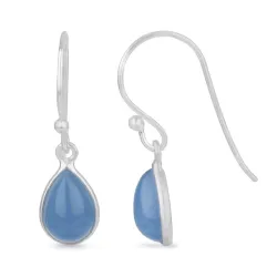 dråbeformet blå calcedon øreringe i sølv - Loom Stones