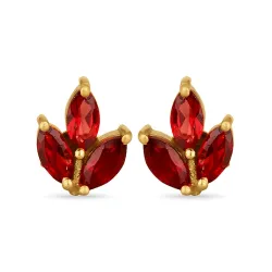 Blad granat ørestikker i forgyldt sølv