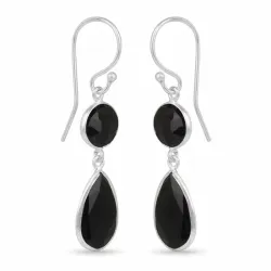 lange onyks øreringe i sølv - Loom Stones