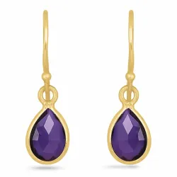 lange dråbe ametyst øreringe i forgyldt sølv - Loom Stones