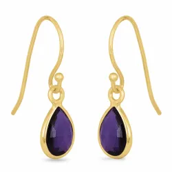 lange dråbe ametyst øreringe i forgyldt sølv - Loom Stones