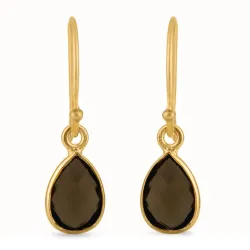 dråbe røgfarvet kvarts øreringe i forgyldt sølv - Loom Stones