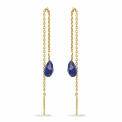 lange lapis lazuli ørehænger i forgyldt sølv - Loom Stones