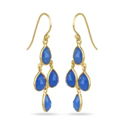 blå calcedon øreringe i forgyldt sølv - Loom Stones
