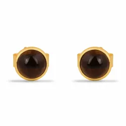 matte runde røgfarvet kvarts ørestikker i forgyldt sølv - Loom Stones