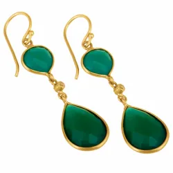 dråbe onyks øreringe i forgyldt sølv - Loom Stones