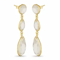 dråbeformet hvide kvarts øreringe i forgyldt sølv - Loom Stones