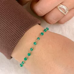 grøn onyks armbånd i sølv 15 cm plus 6 cm x 3,0 mm