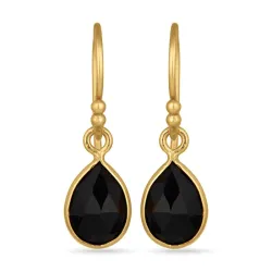 små sorte onyks øreringe i forgyldt sølv - Loom Stones