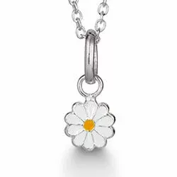 Lille Aagaard blomst vedhæng med halskæde i sølv hvid emalje gul emalje