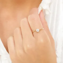 6,0 mm zirkon solitairering i 9 karat guld