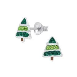 juletræ krystal børneøreringe i sølv - Little Ones