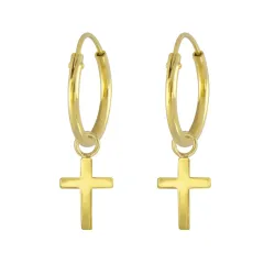 12 mm kors creoler i forgyldt sølv