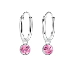 12 mm pink zirkon creoler i sølv - Little Ones