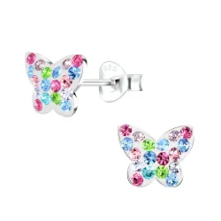 sommerfugle krystal børneøreringe i sølv - Little Ones