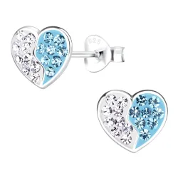 hjerte blå børneøreringe i sølv - Little Ones