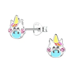 enhjørning blå børneøreringe i sølv - Little Ones