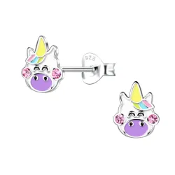 enhjørning lilla børneøreringe i sølv - Little Ones
