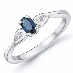 oval blå safir ring i 14 karat hvidguld 0,008 ct 0,35 ct